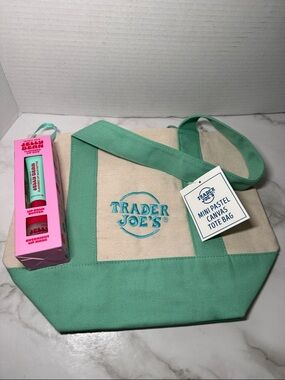Trader Joe’s Mini Pastel Canvas Tote Bag + Jelly Bean Flavored Lip Duo. NWT